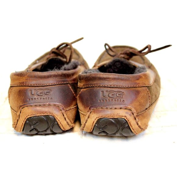 Ugg House Slippers Boat Style Sherpa Fur Lined Mens Rubber Soles sz 8 Brown - Picture 4 of 11